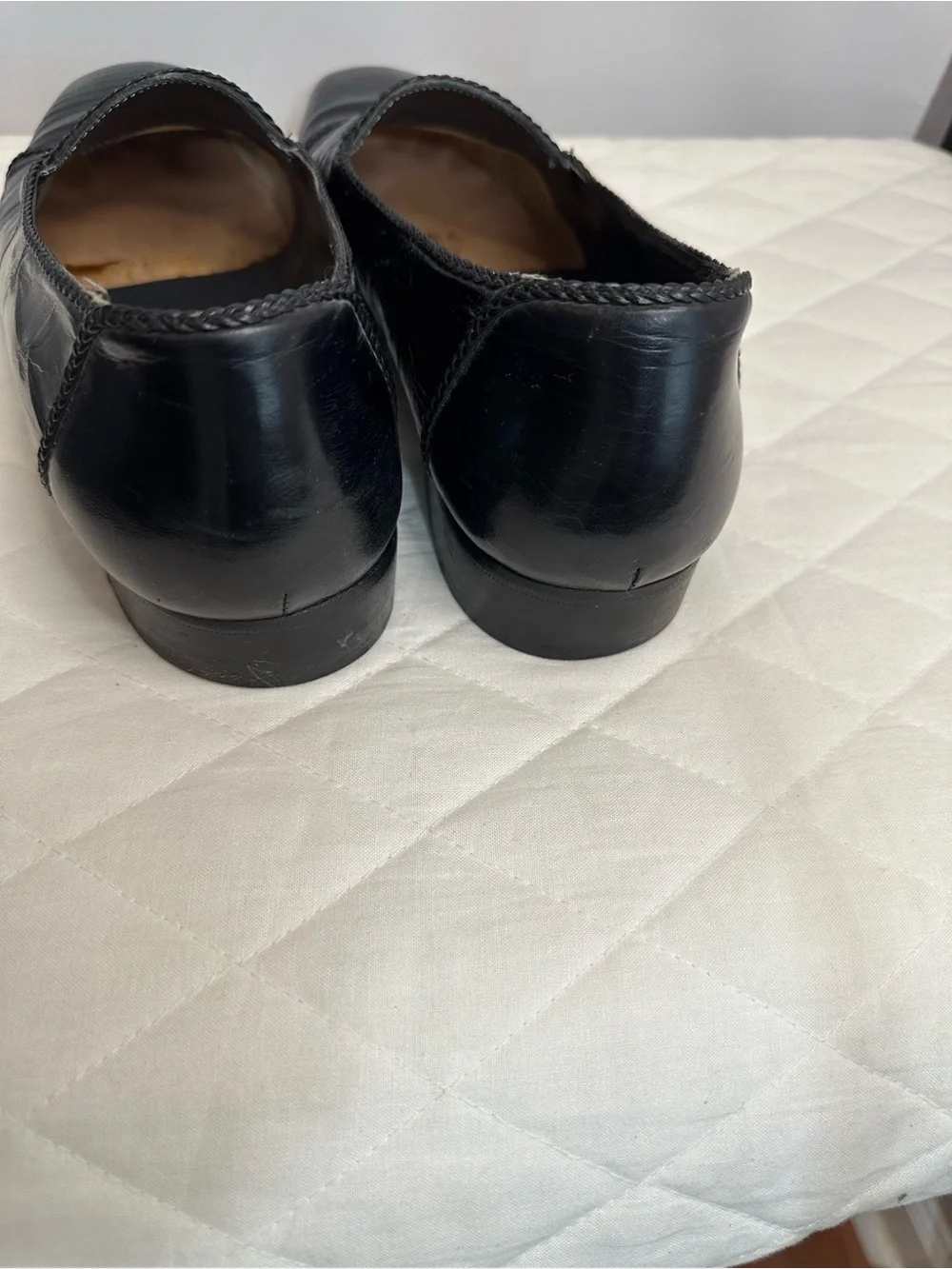 Focus Mens Size 8 Vintage Patent Black Leather Slip-On Dress Loafers Shoes